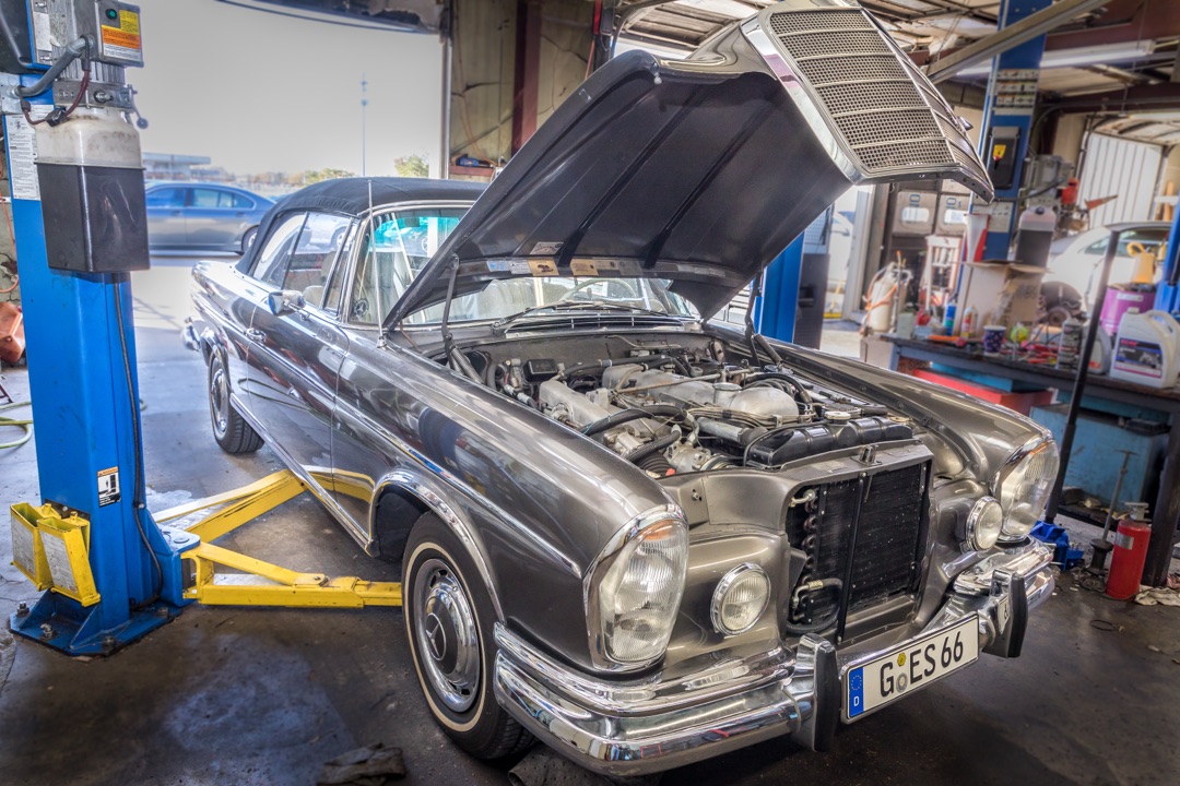 Classic Mercedes-Benz in the German Auto Tech service bay